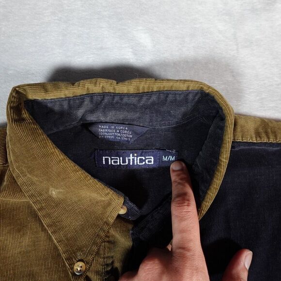 Vintage Nautica Corduroy Fisherman Button Shirt Mens M Oversized Two Tone - Picture 5 of 10